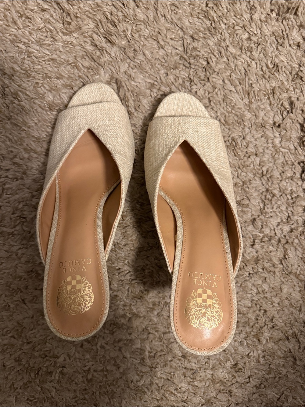 Vince Camuto Cream Woven Open-Toe Slip-On Mules